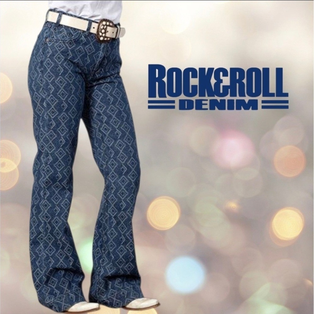 Rock & Roll Denim Women Aztec Vibe High Rise Trouser Jeans Blue 31x27 Actual